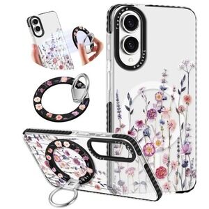 Toycamp Phone Case Samsung S25 Edge 6.7 Purple Floral MagSafe Ring Stand